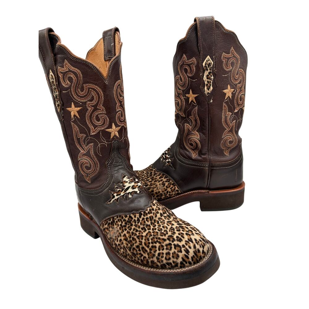 Lucchese 2000 Calf Hair Leopard Print Western
Cowboy Boots, Women’s SZ 8 Brown